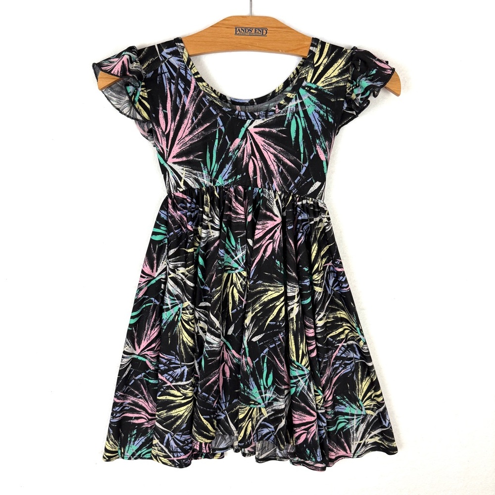 DotDotSmile Girls Twirl Dress – Black Multicolor Tropical Print 5/6 - Picture 9 of 11